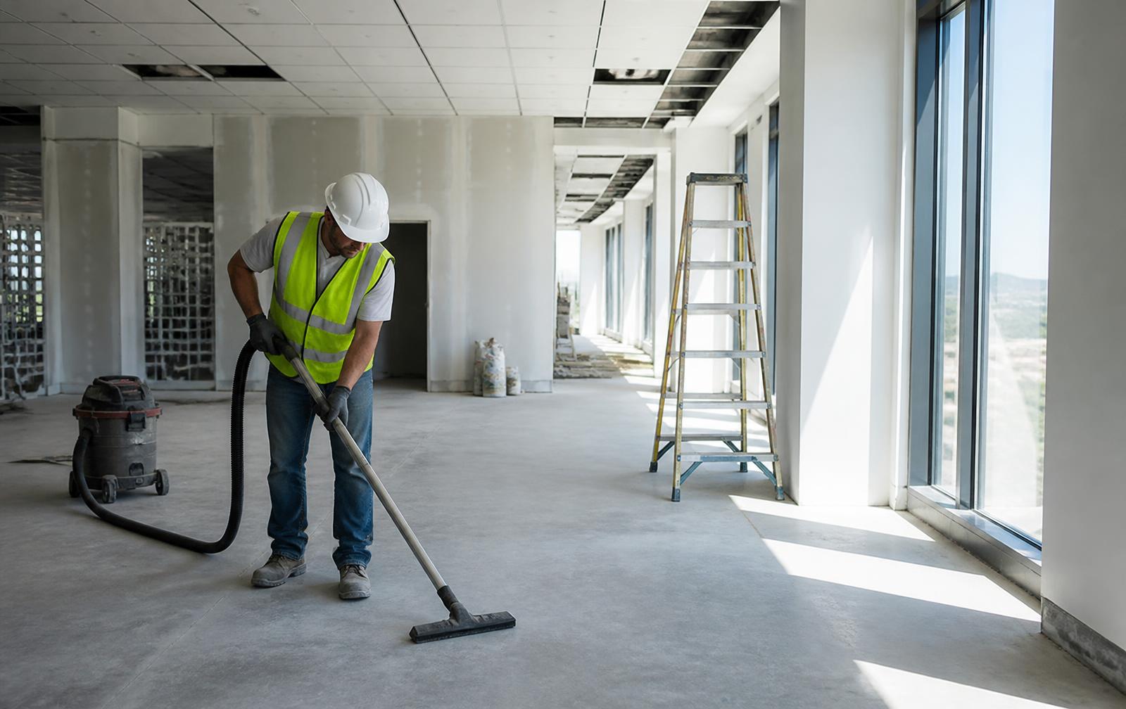 Bauendreinigung mit Industriesauger in einem Neubau in Hamburg